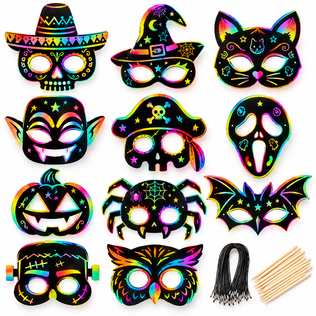 Halloween Scratch Art Mask Set