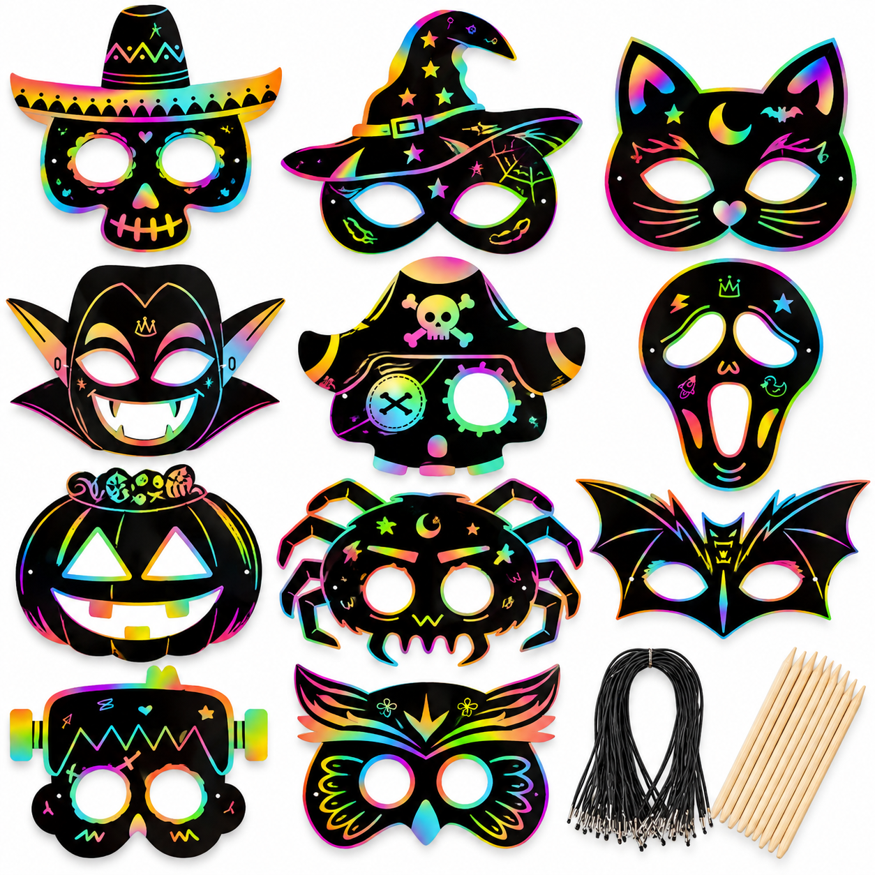 Halloween Scratch Art Mask Set