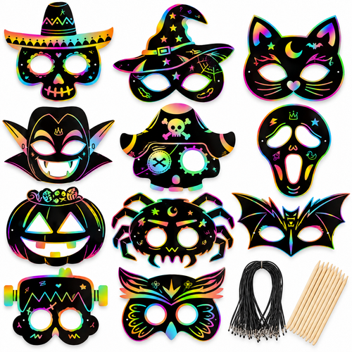 Halloween Scratch Art Mask Set